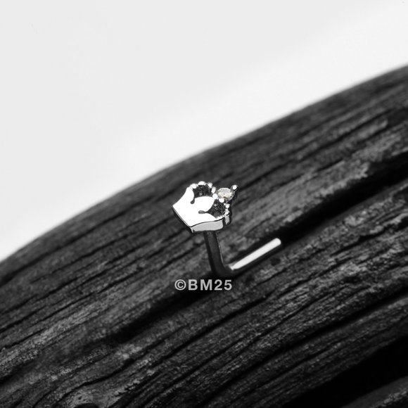 14 Karat White Gold Queen's Crown Sparkle L-Shaped Nose Ring - Picture 1 of 2